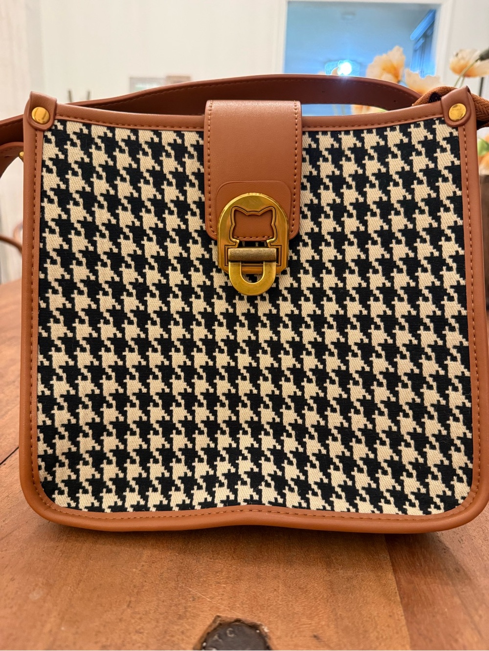 FOXLOVER houndstooth fabric purse